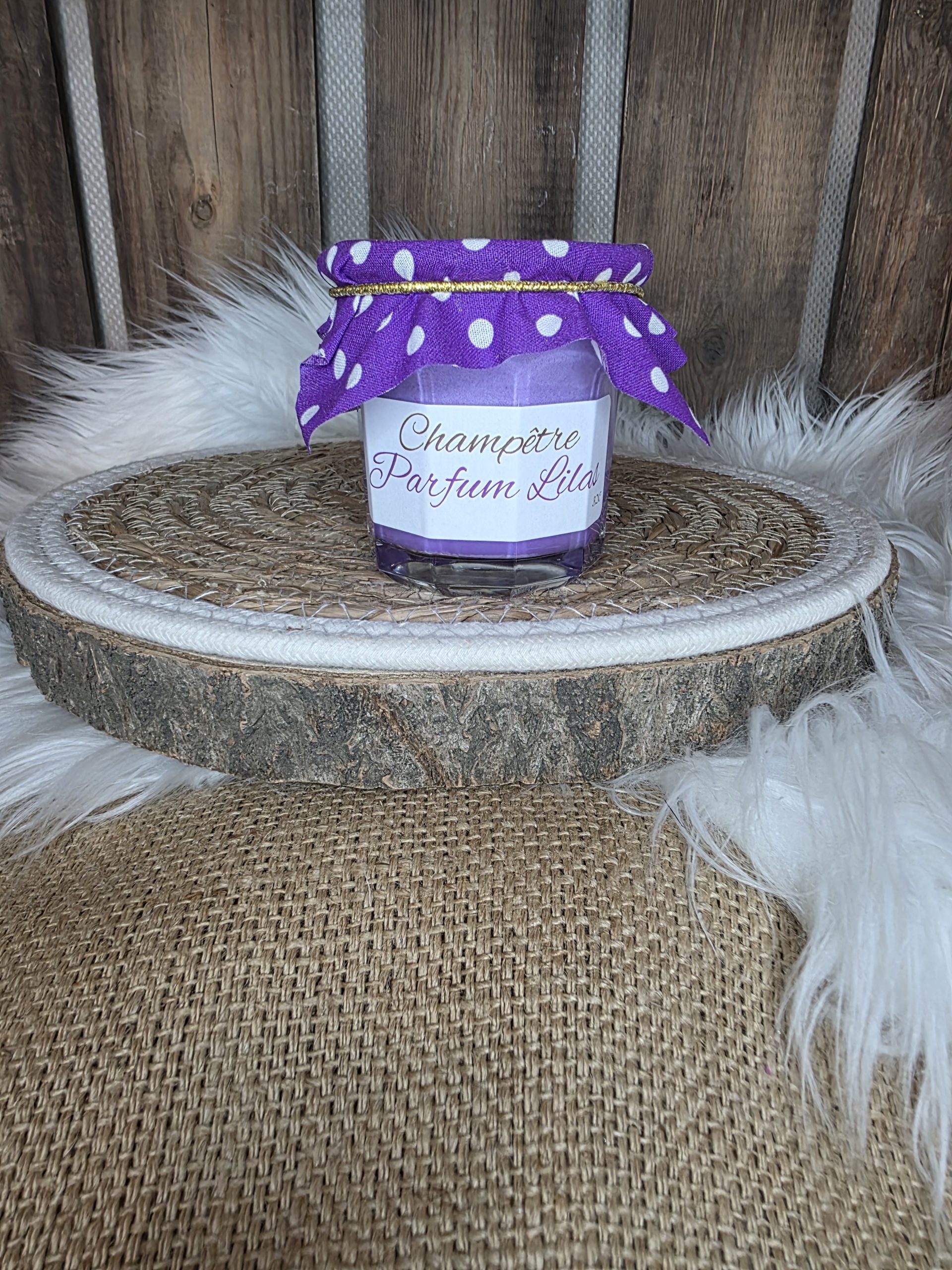 Bougie parfumée pot de confiture champêtre avec tissu