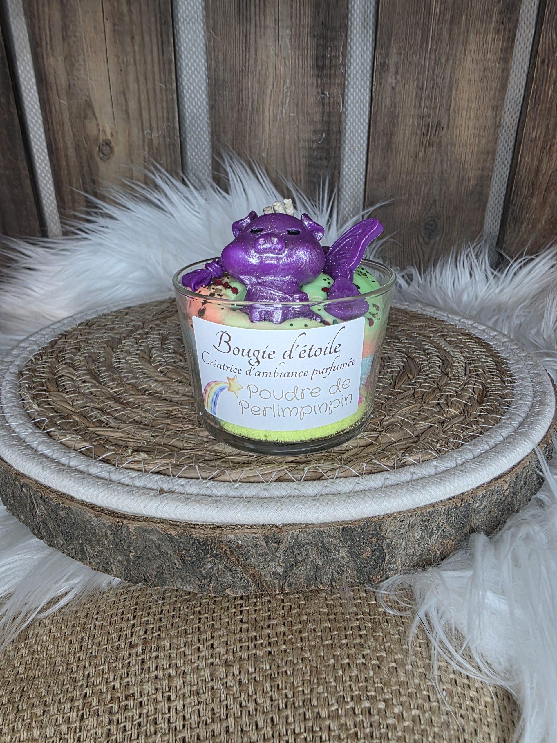 Bougie gourmande arc en ciel parfum poudre de perlimpinpin