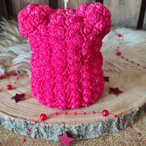 Bougie moulée ourson de roses XXL