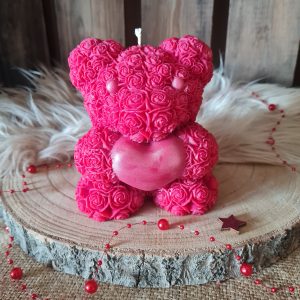 Bougie moulée ourson de roses XXL