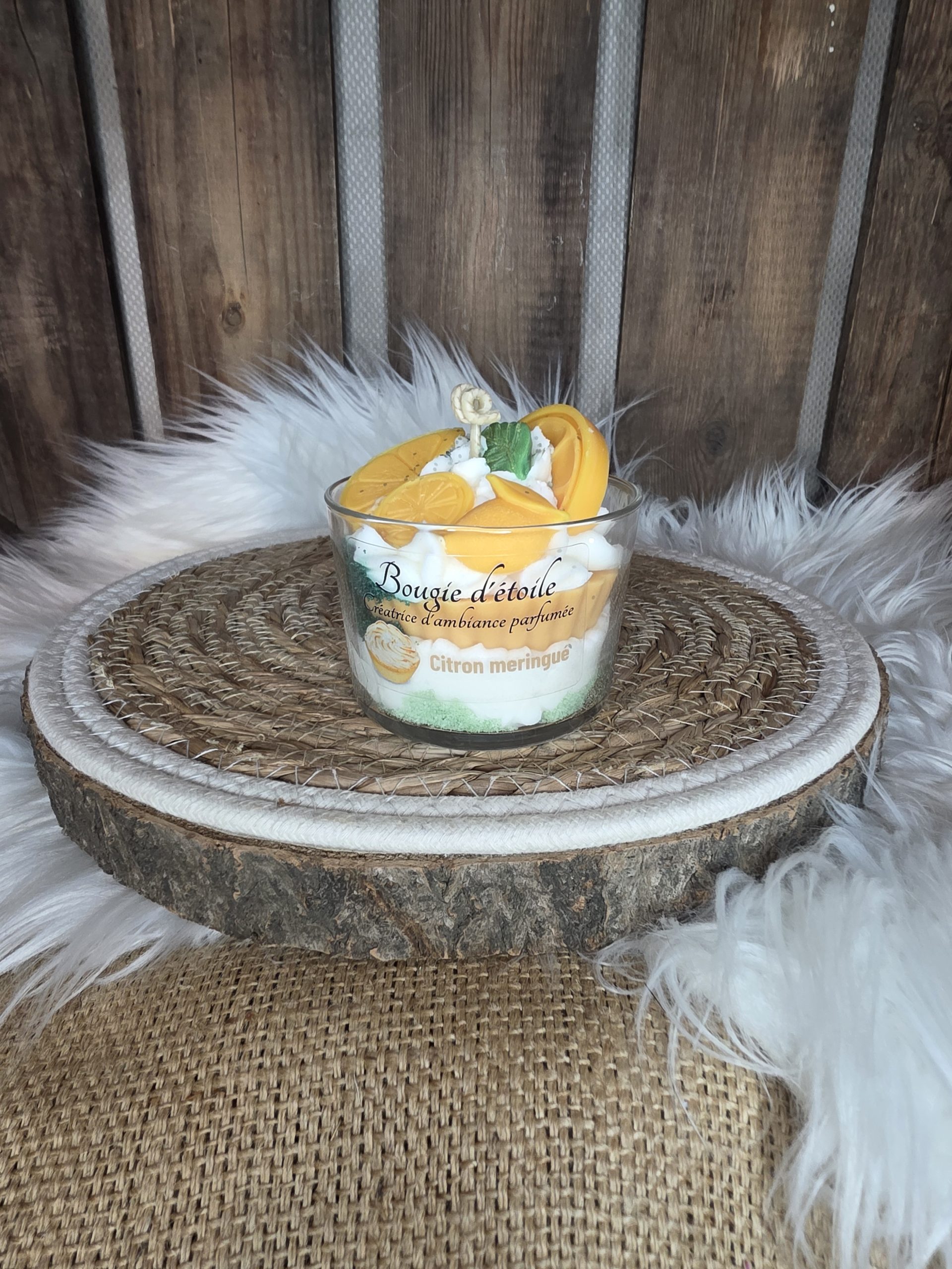 Bougie gourmande tartelette parfum citron meringué