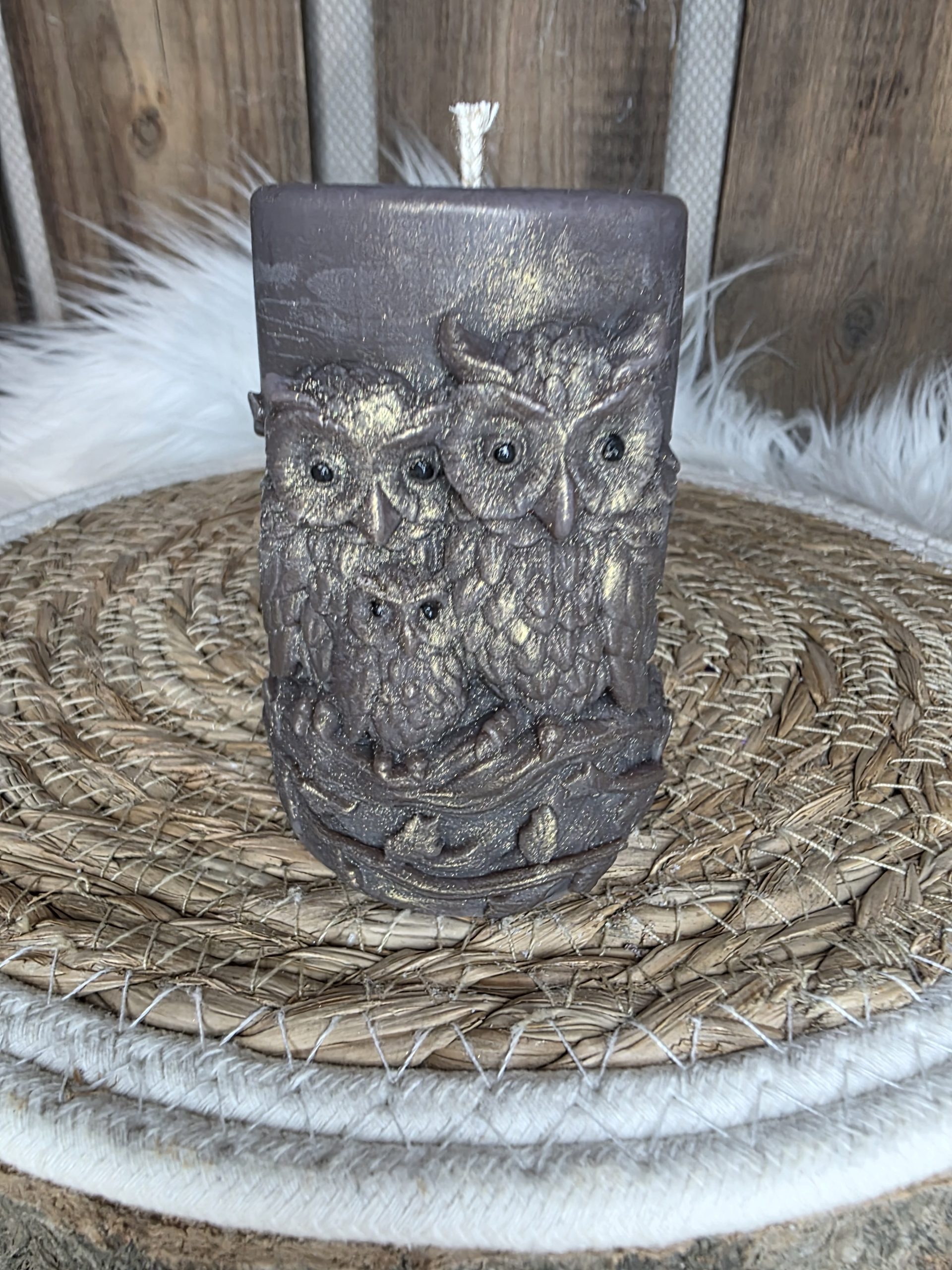 Bougie moulée famille hibou